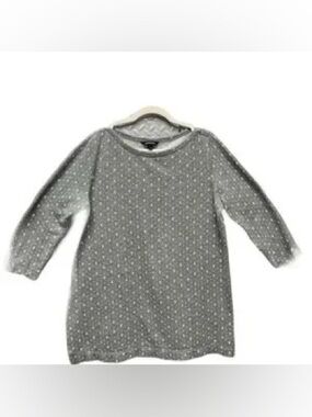 Lands' End Gray White Anchor Design Boat Neck 3/4 Sleeve Cotton Tunic Top SZ M